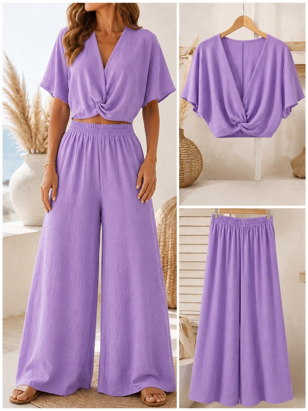 Women’s Lavender Wide-Leg Two-Piece Zenana Set